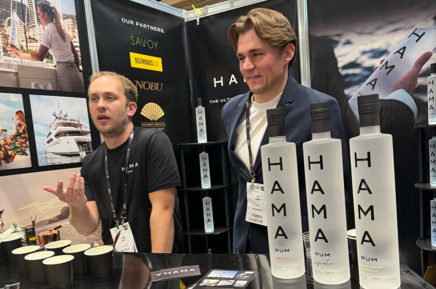 HAMA Rum at Northern Restaurant & Bar 2025 – The HAMA Rum team introduces their ultra-smooth white rum to event attendees, explaining their journey to shake up the rum industry. Their display reflects a modern, innovative approach to premium spirits.