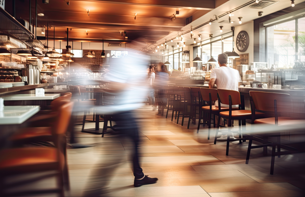 Busy pub garden during late summer hospitality trade